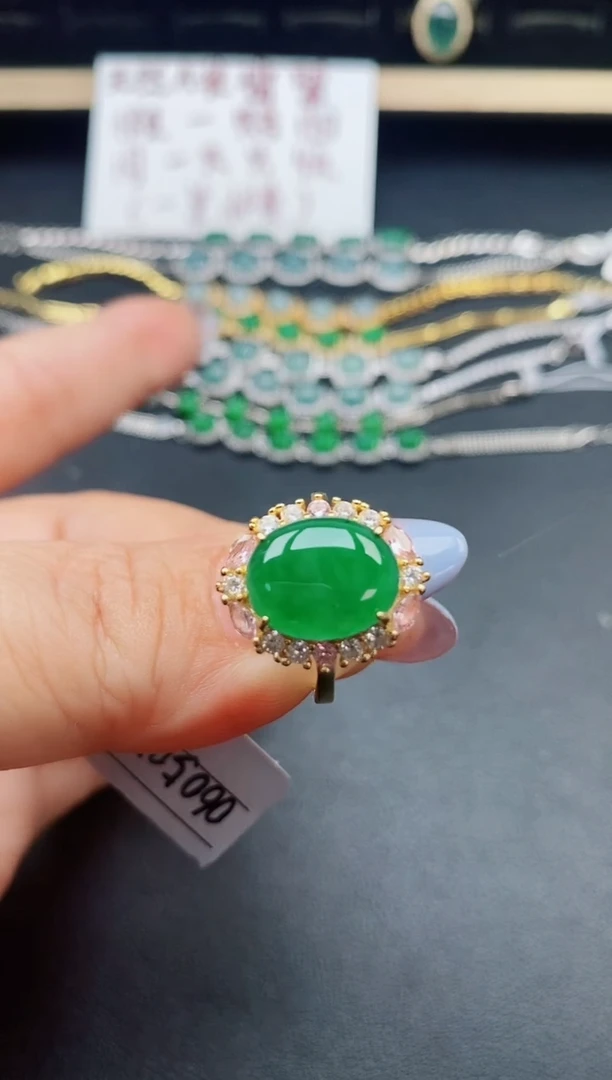 翡翠戒指银S925镶嵌21321