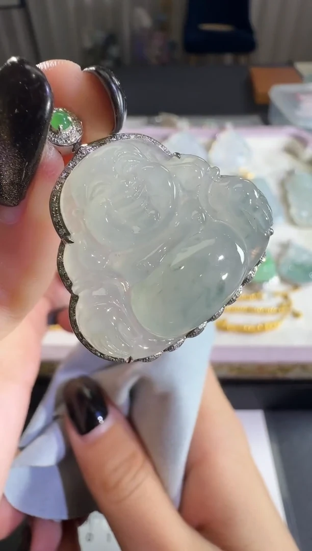 吊坠(不含链)18K金镶嵌翡翠【源头工厂】钻石镶嵌