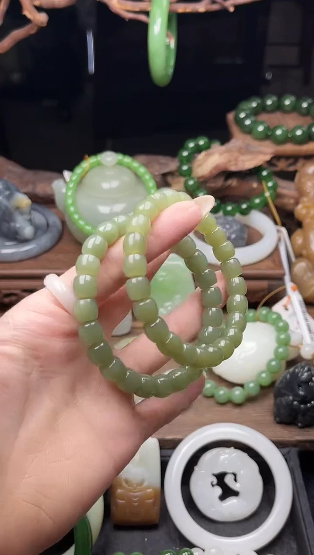 未镶嵌手串和田玉卡9若羌青黄口 极限弧有瑕疵多样性发一