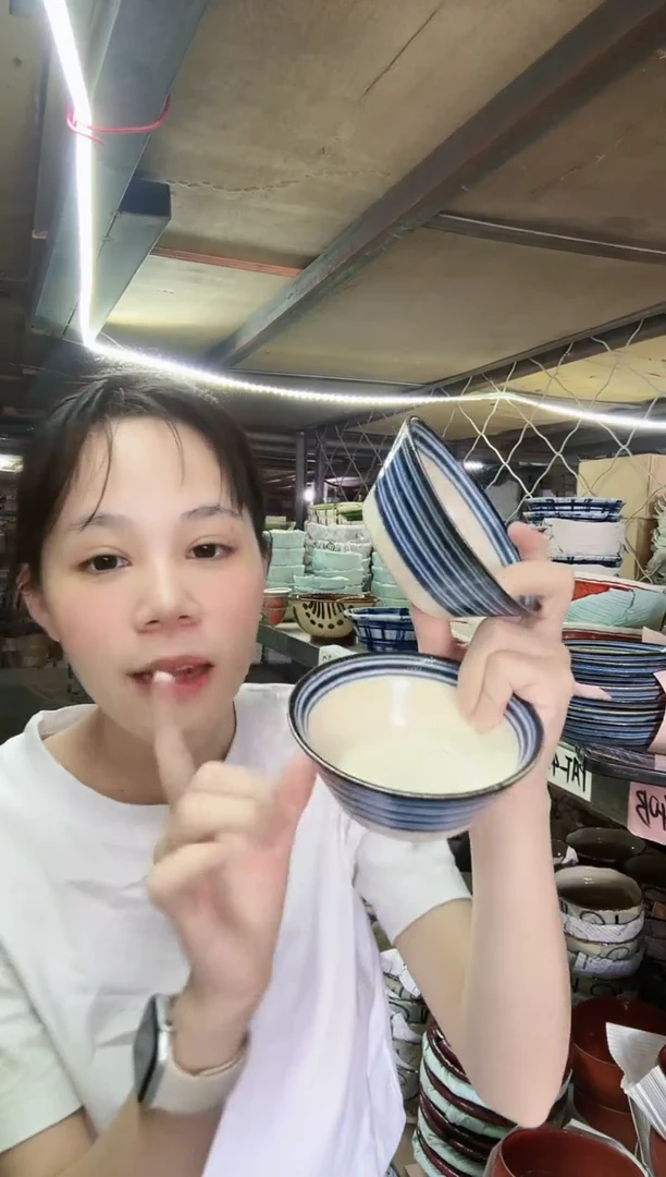陶瓷粗陶11cm饭碗两个 横条纹