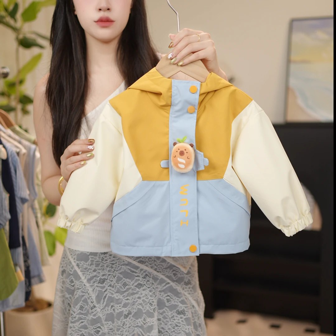 男女童秋季外套2025新款男孩上衣拼接儿童长袖连帽衣服ML-287