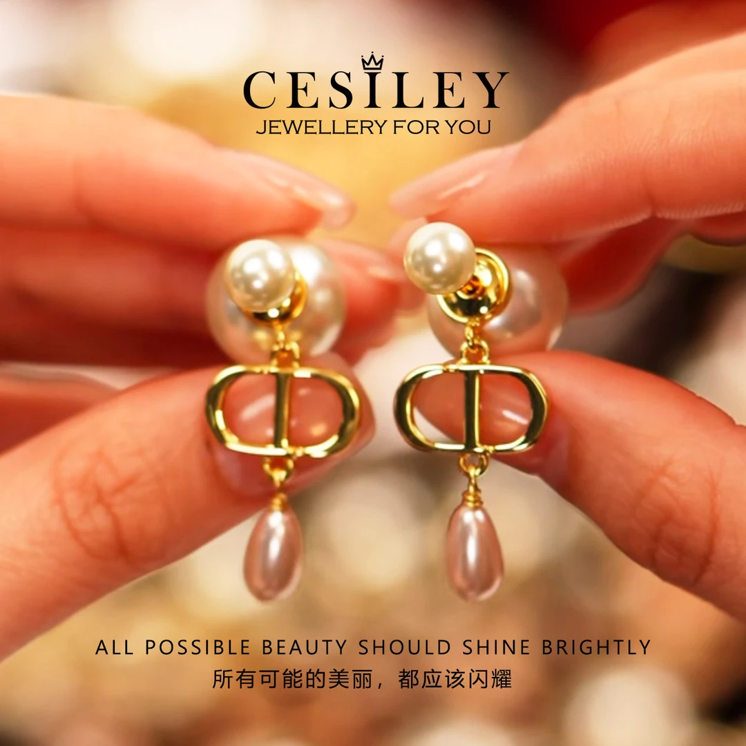 铜合金耳饰 粉色水滴双珠耳环DTA1100