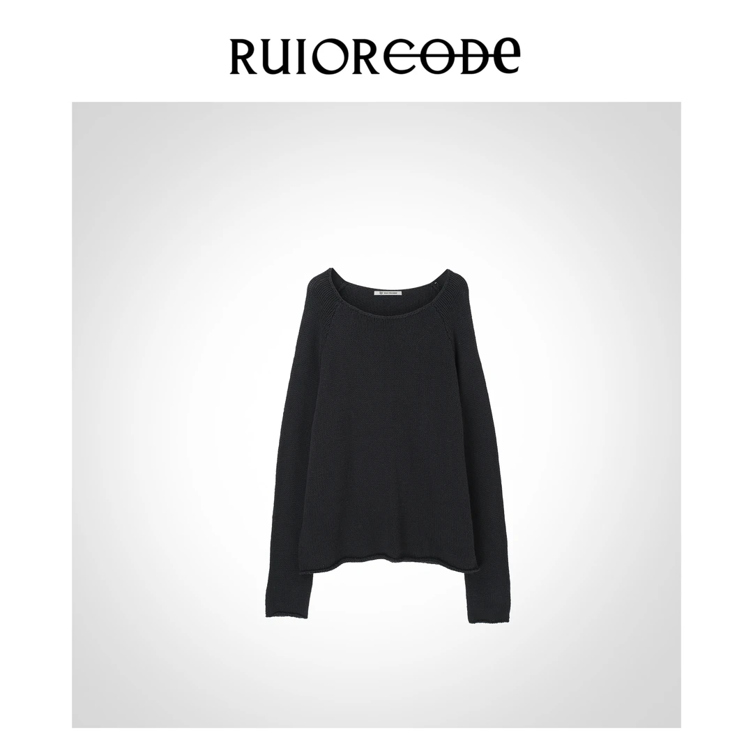 【RUIORCODE】简约软糯 卷边大领口锁边宽松粗织针织衫 理性消费#
