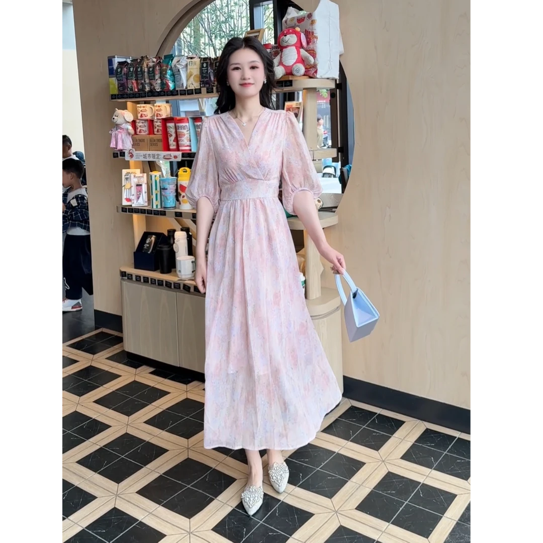 2025春夏季新款裙子高端轻奢碎花优雅百搭显瘦修身时尚连衣裙2580