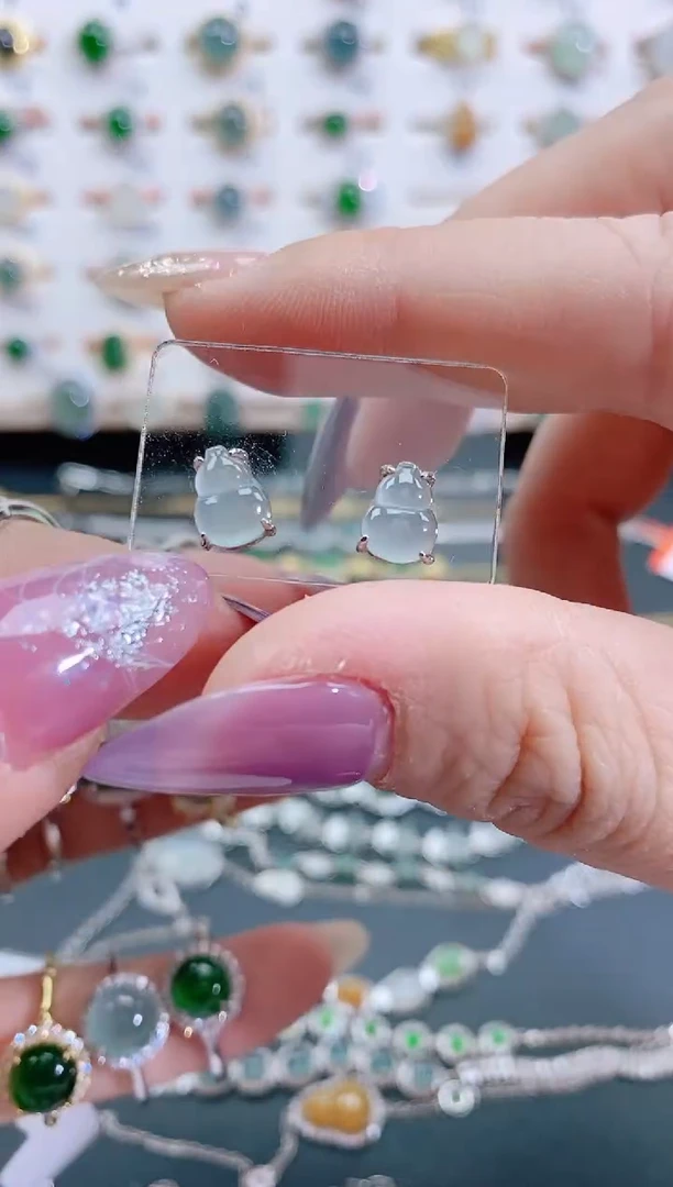 银S925镶嵌翡翠耳饰天然翡翠