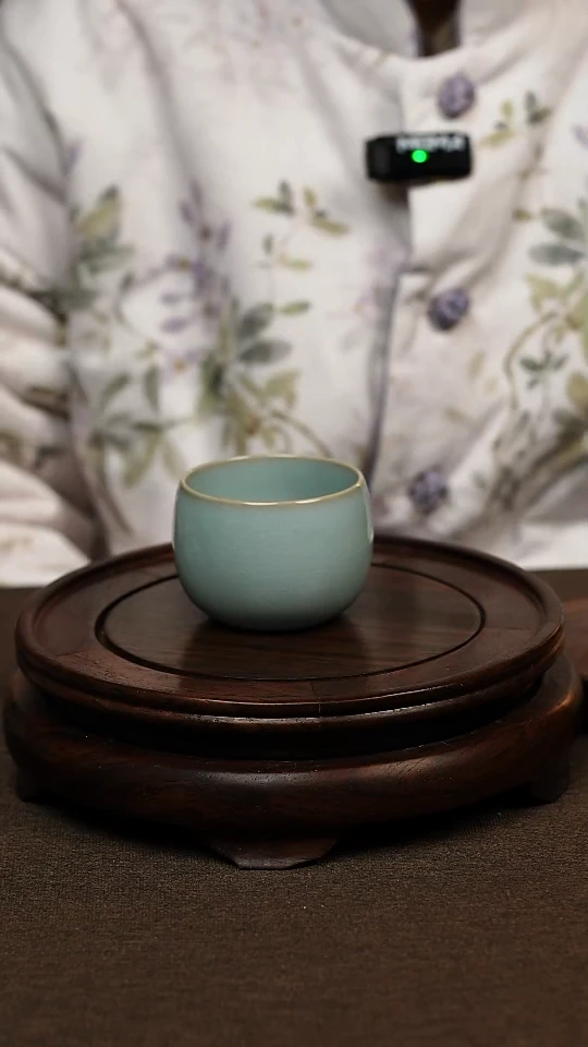 瓷片天青色全手卧足禅定杯90ml微瑕不带礼盒