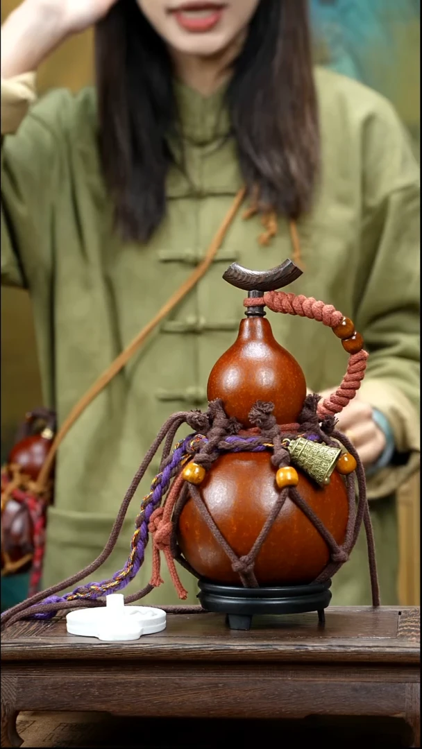 YQ195精品藏绳款天然酒葫芦（一物一拍）+原色小葫芦