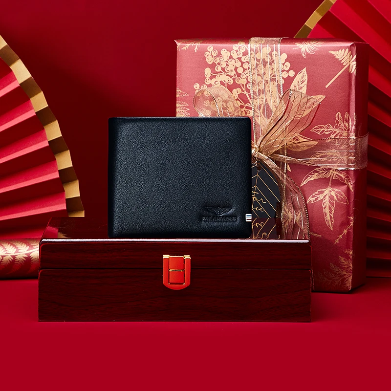 法莱阿玛尼真皮青年男士钱包高档轻奢送父亲生日礼物皮夹时尚男款