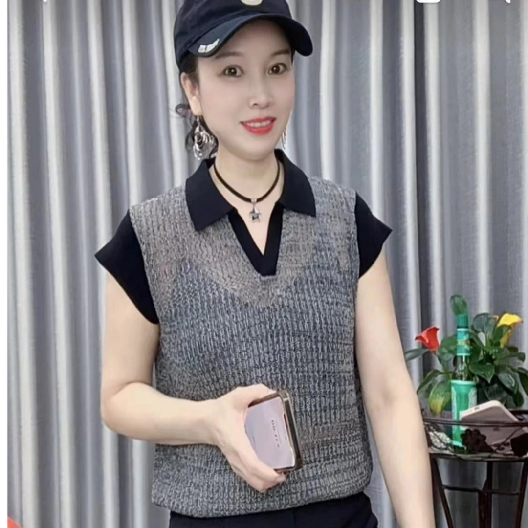 【懂你吴姐】8826新款飞飞袖慵懒风格子显瘦洋气短袖