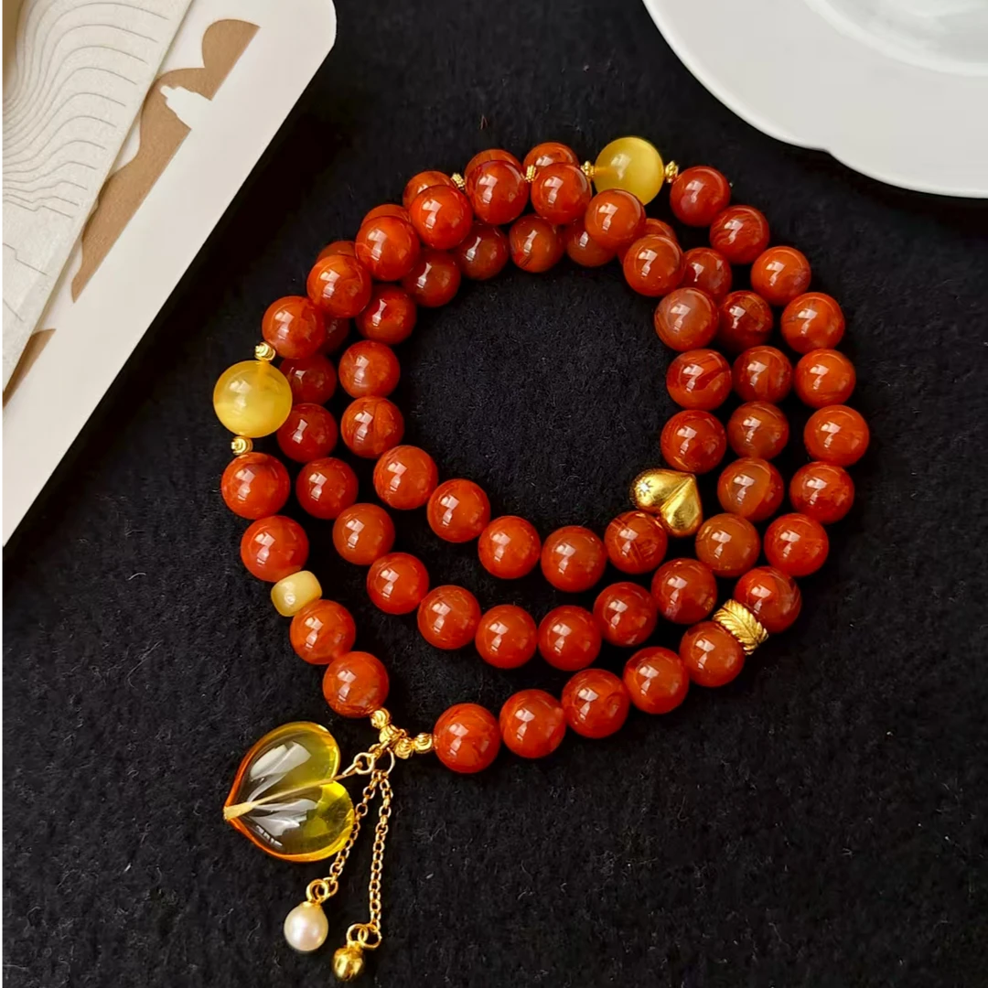 大师姐专属·彝宝赤玉·赤珠缀金珮·单圈手串