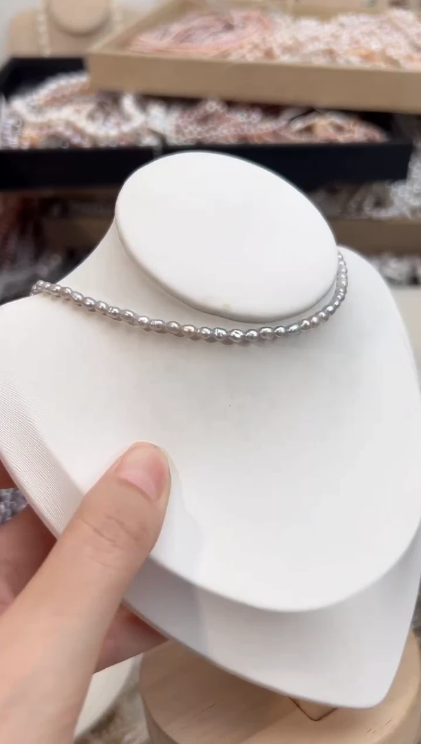 未镶嵌福利淡水珍珠无核*强光灰色珍珠项链3mm左右（一条）