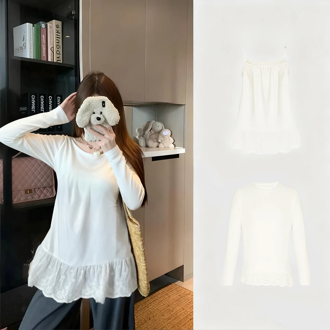 人棉+运费险 百搭神器秋冬蕾丝内搭打底衫公主风长袖加绒T恤女