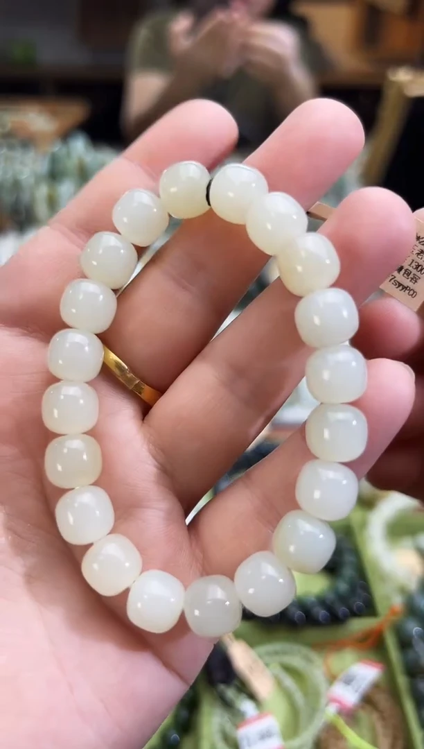未镶嵌手串和田玉且末料金山白玉老型珠手串卡9*10