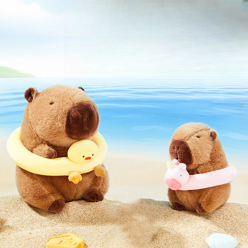 2025新款夏日泳圈卡皮巴拉水豚玩偶公仔可爱毛绒玩具女孩生日礼物