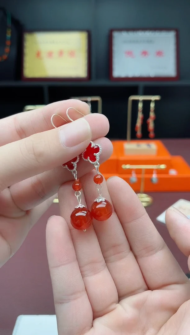 银S925镶嵌耳饰玛瑙/玉髓233