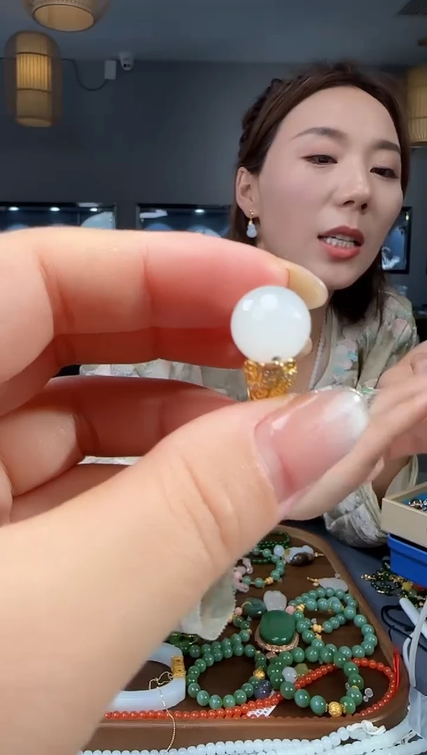 和田玉戒指银S925镶嵌1
