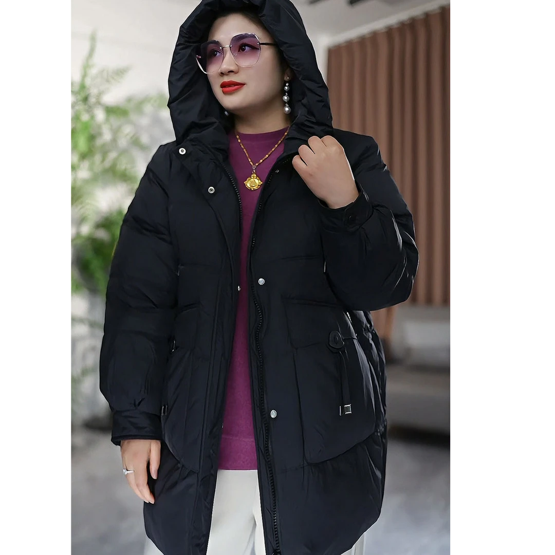 2432大码休闲棉服双拉链中长款连帽棉袄外套