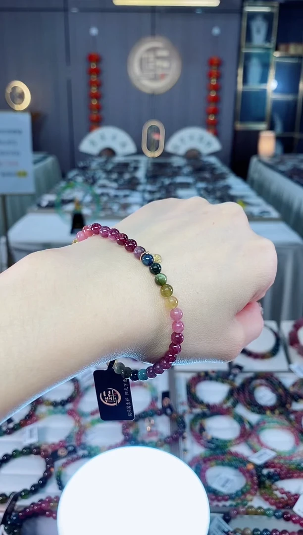 老矿碧玺色标彩虹油料单圈手串4mm+未镶嵌碧玺dan多样性发货一条