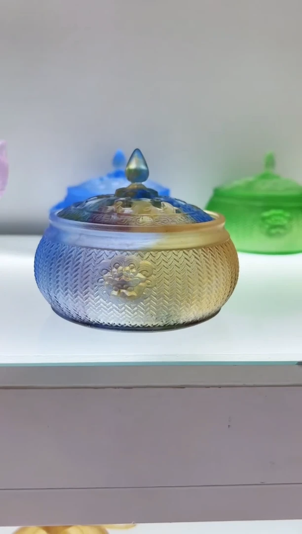 手工艺品琉璃古法琉璃双狮耳炉