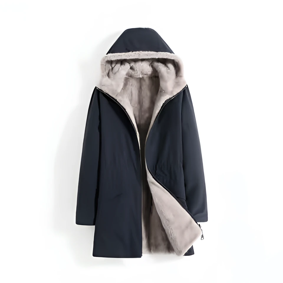 进口银蓝貂本色水貂内胆双面穿中长款皮草大衣外套 18210
