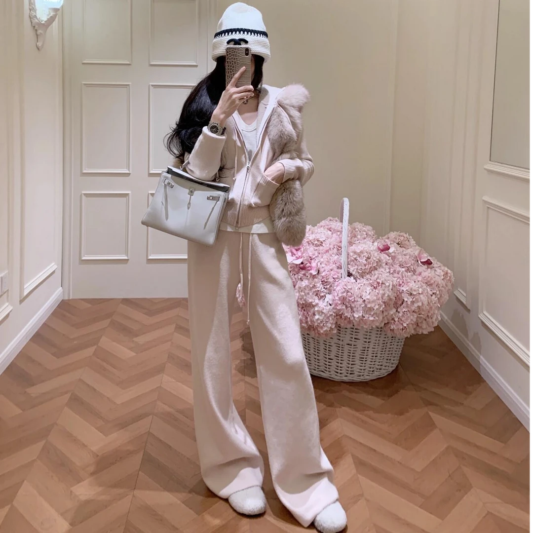 巨好看的冬装一整套韩系慵懒风连外套套装女修身显瘦宽松阔腿裤子