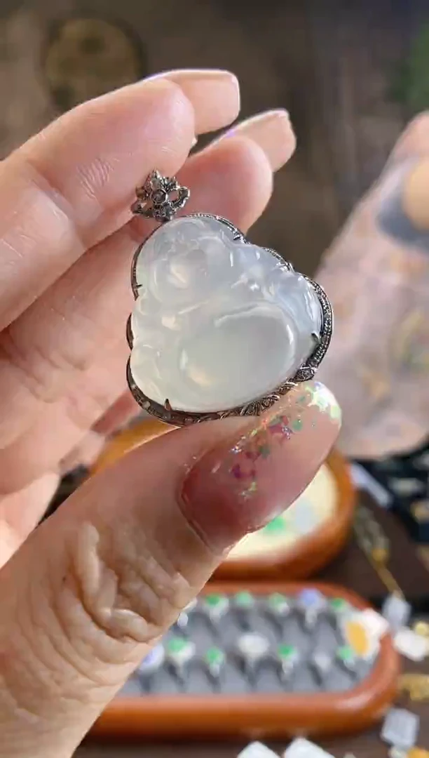 翡翠18K金镶嵌吊坠(不含链)佛公