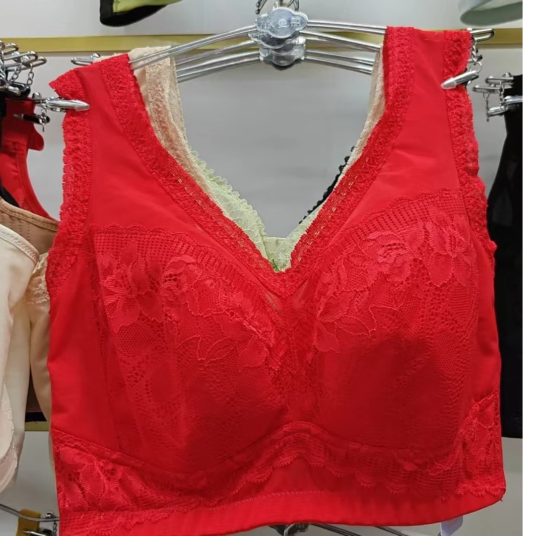 大红色套装结婚 本命年内衣薄款无钢圈超款肩带防下垂五排扣文胸