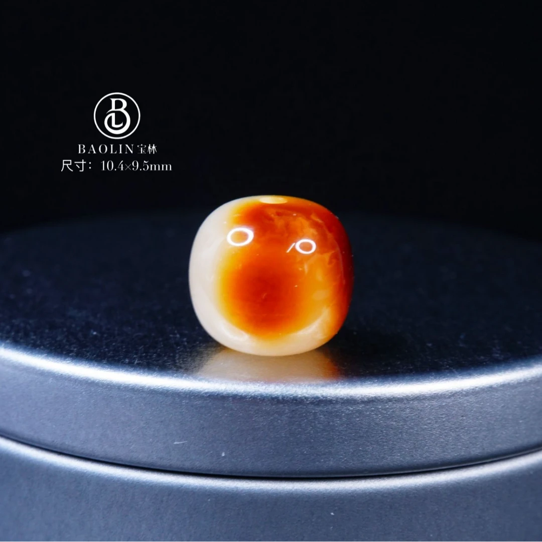 特惠10.4mm白底橘沁色老型单珠F2 天然琥珀蜜蜡精品文玩配饰