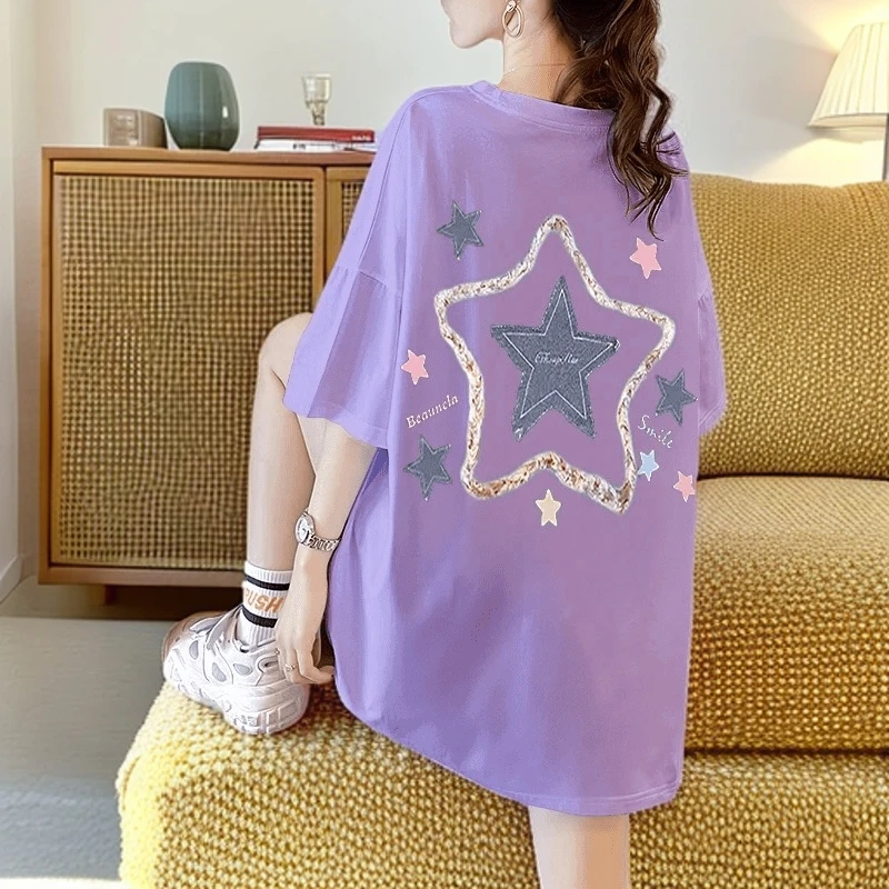 纯棉短袖T恤女夏季韩版减龄ins百搭印花宽松显瘦时尚圆领半袖女装