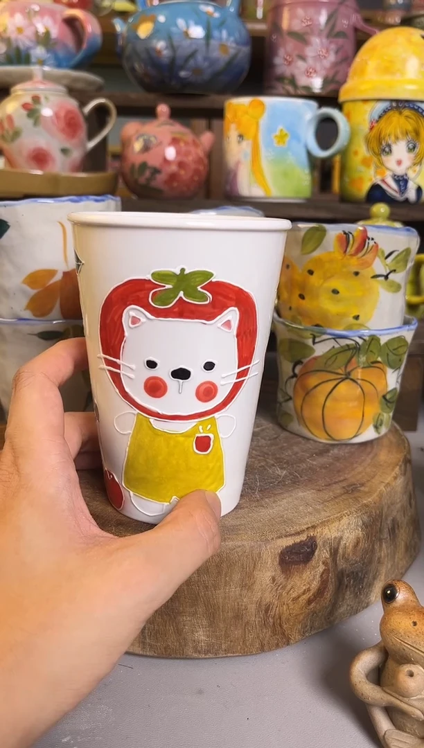 杯子手绘高温釉下陶瓷