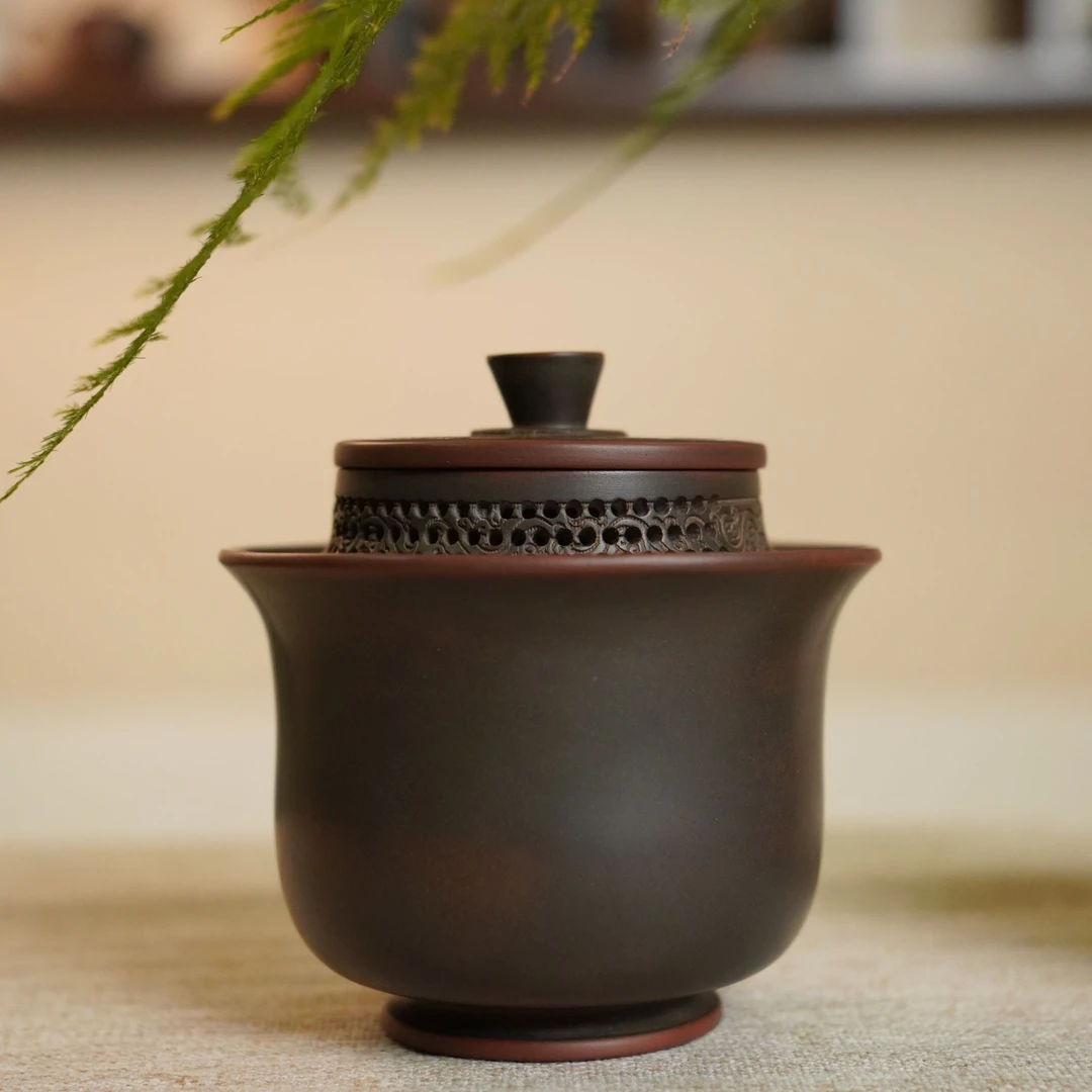 陶礼【祥云】广西钦州坭兴陶手抓碗祥鹭雕刻275ml