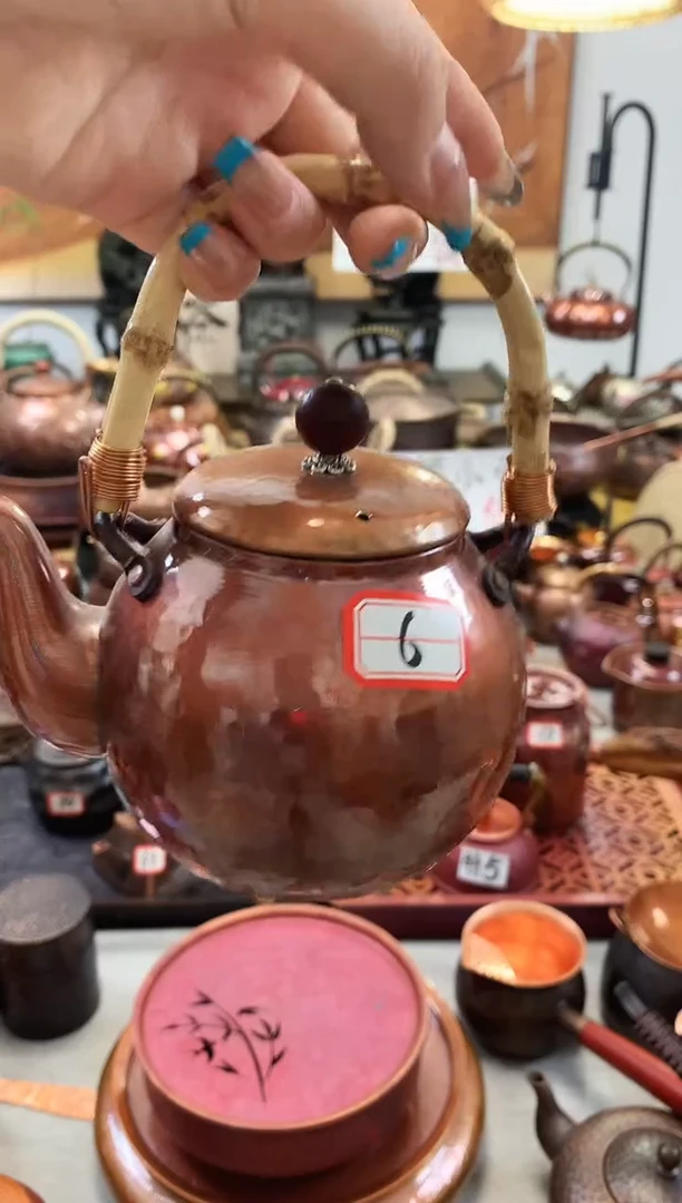 竹节烤色提梁弯嘴壶