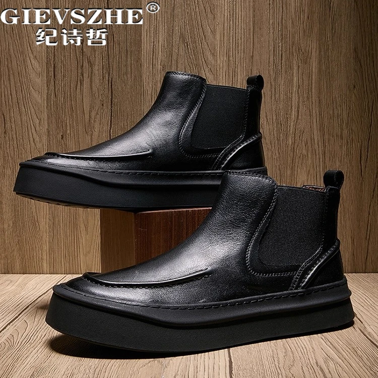 纪诗哲男鞋百搭透气加绒短靴男款时尚轻便休闲鞋潮流厚底切尔西靴