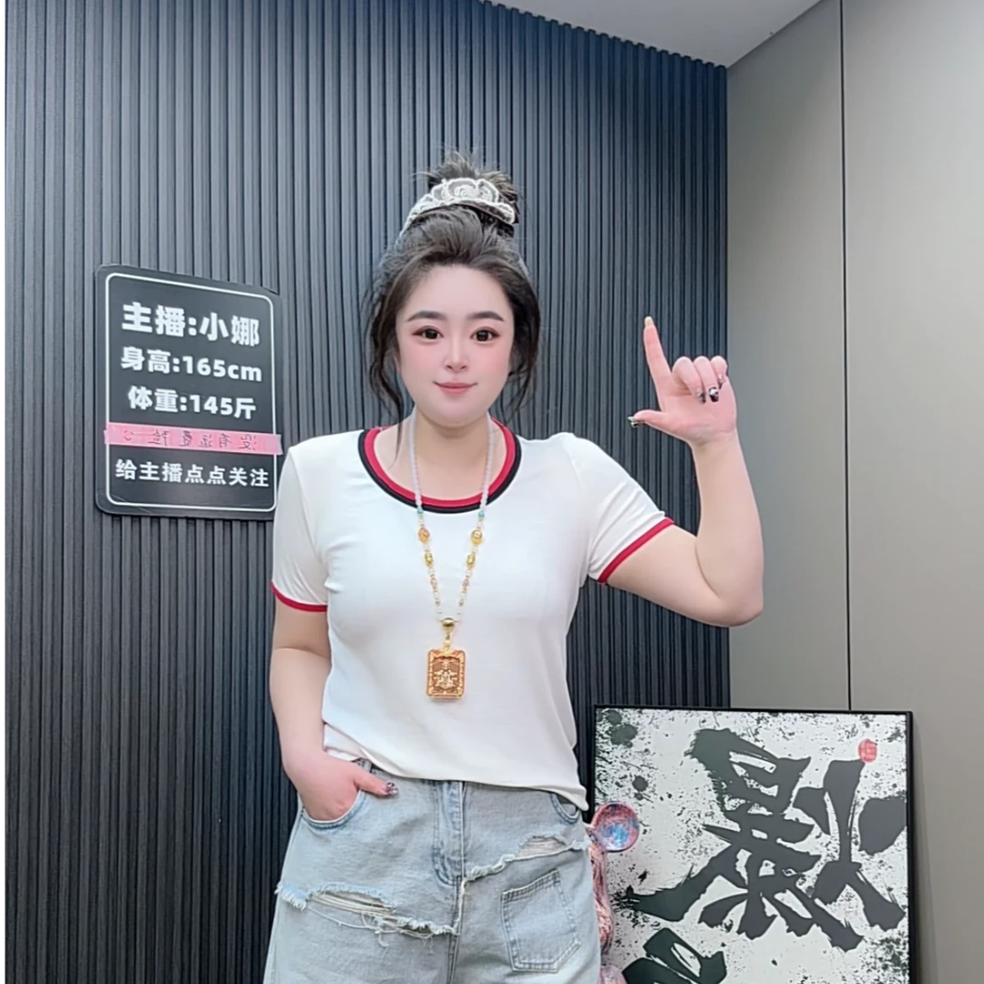 小娜家推荐~夏季拼色圆领螺纹棉短袖