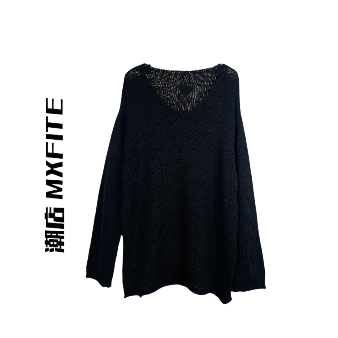 MXFITE潮店早秋新款个性V领长袖宽松休闲针织衫（J004）