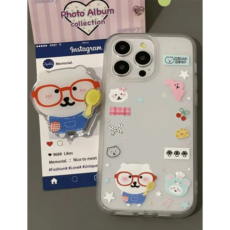 勺子自嘲熊适用iPhone16promax手机壳苹果15新款14磨砂13软12卡通