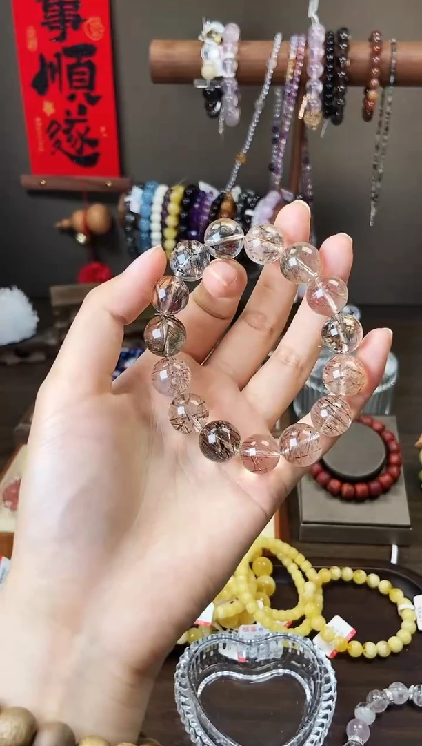 水晶手链未镶嵌14mm黑金超微瑕