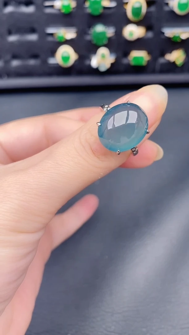 银S925镶嵌戒指翡翠天然a货翡翠413