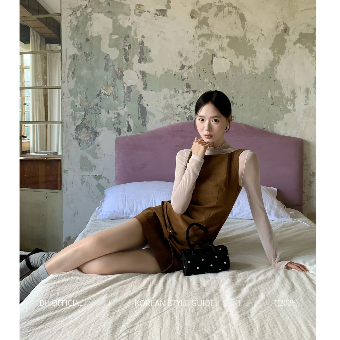 DH OFFICIAL 大花【布鲁日落 khaki】琥珀流光风灯芯绒无袖连衣短裙