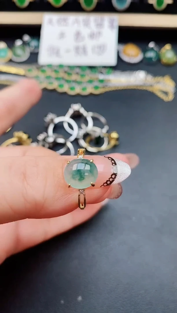 翡翠戒指银S925镶嵌6960