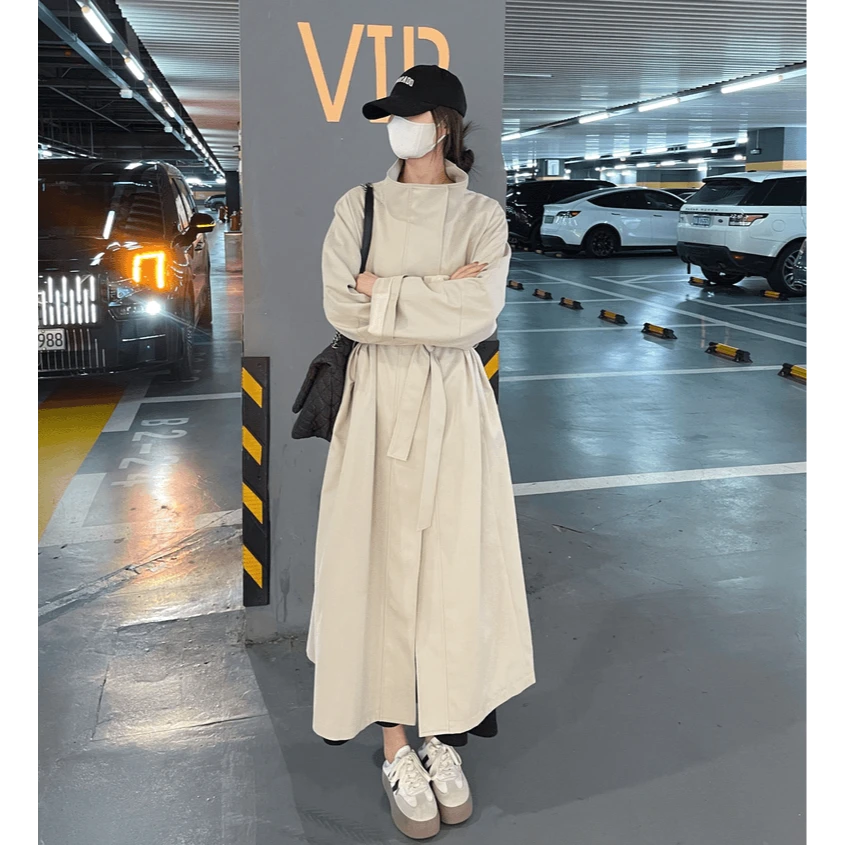 新建秋季新款慵懒风宽松风衣外套女新款高级垂感休闲中长款大衣