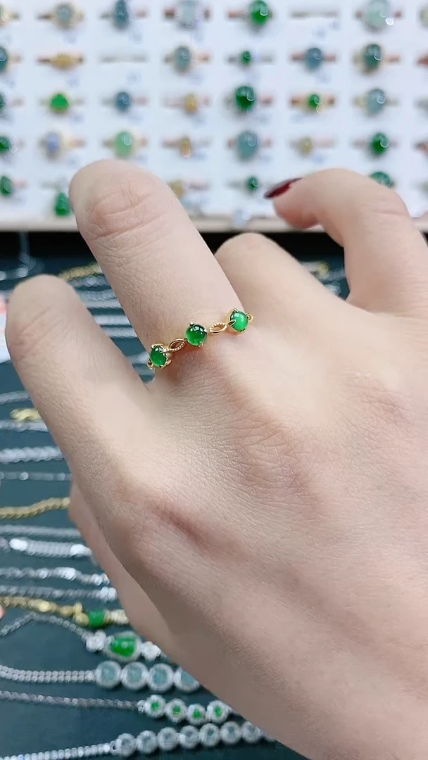 翡翠戒指银S925镶嵌天然翡翠