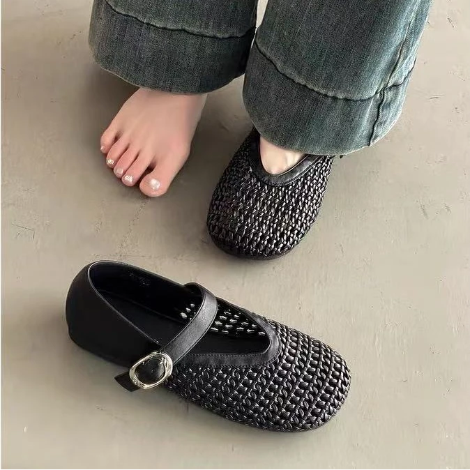 FUJIA STYLE新款气质简约镂空一字带渔网凉鞋LK252818