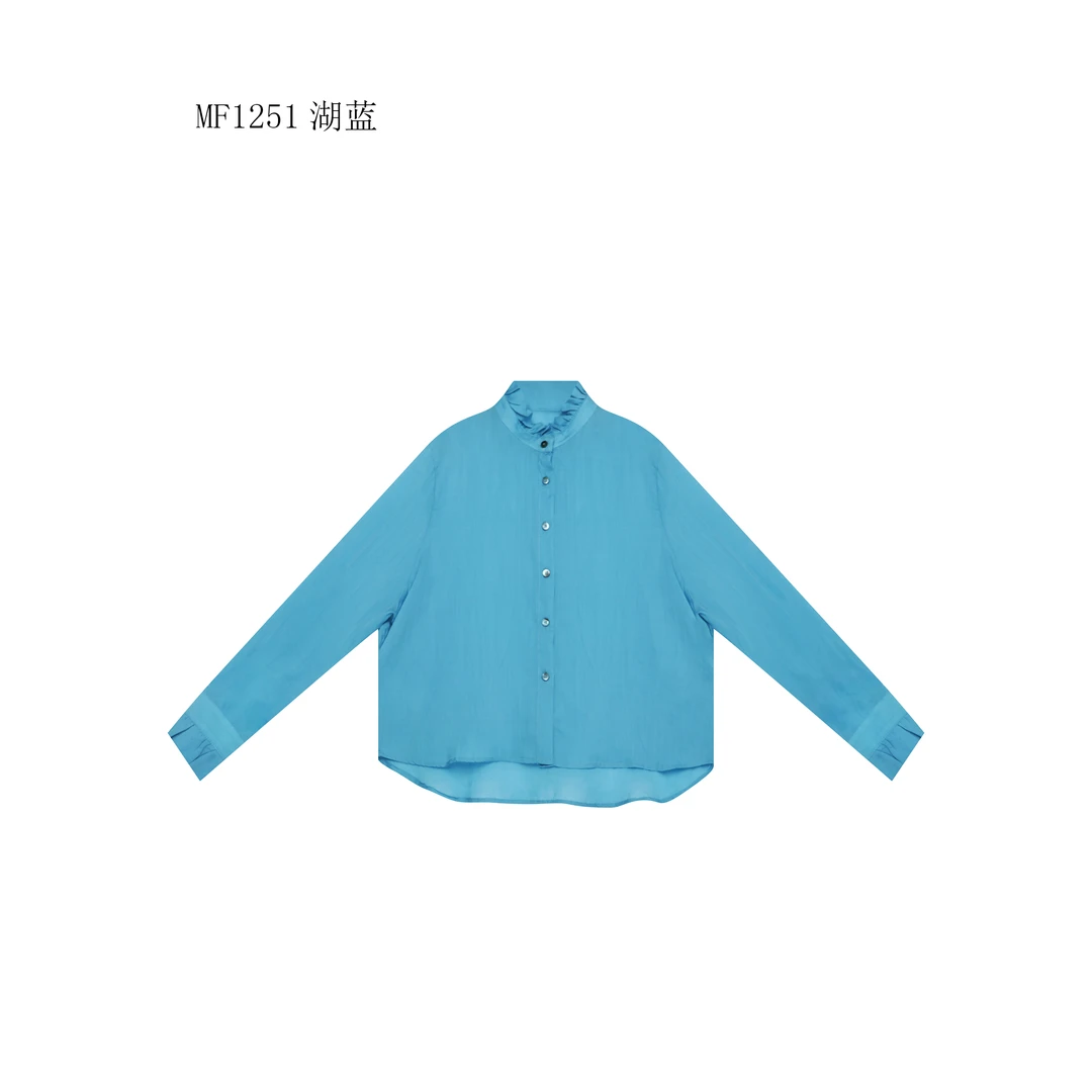 【麻訪家】MF1251湖蓝文艺简约时尚百搭长袖开衫上衣