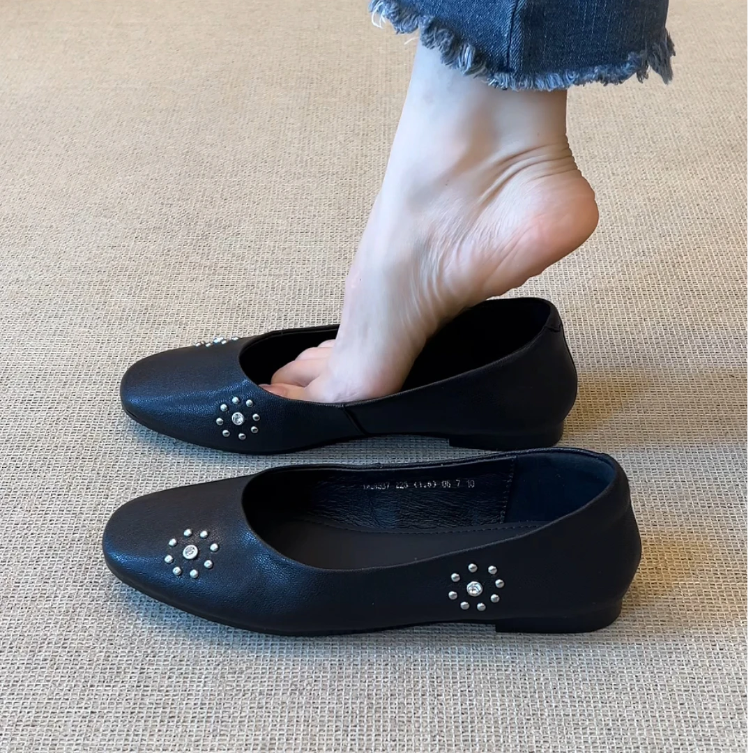 超软小羊皮~平底单鞋女法式百搭芭蕾晚晚鞋软底浅口配裙子的鞋子