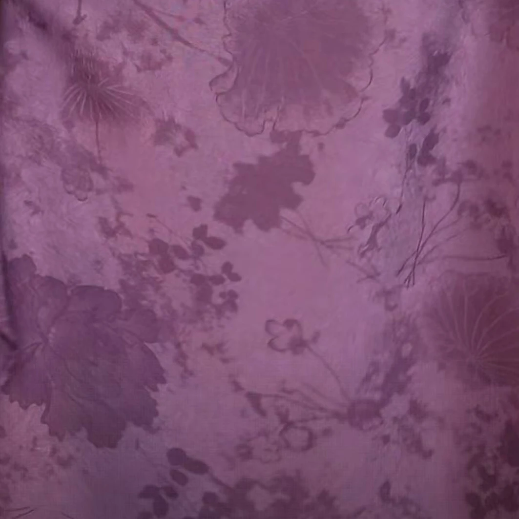 紫色荷花手抓花仿香云纱中式时装时尚面料（不支持7天无理由）