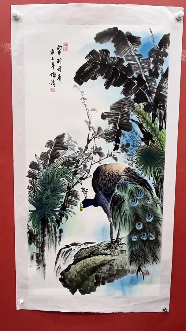 国画梅清-8平尺-花鸟-带书