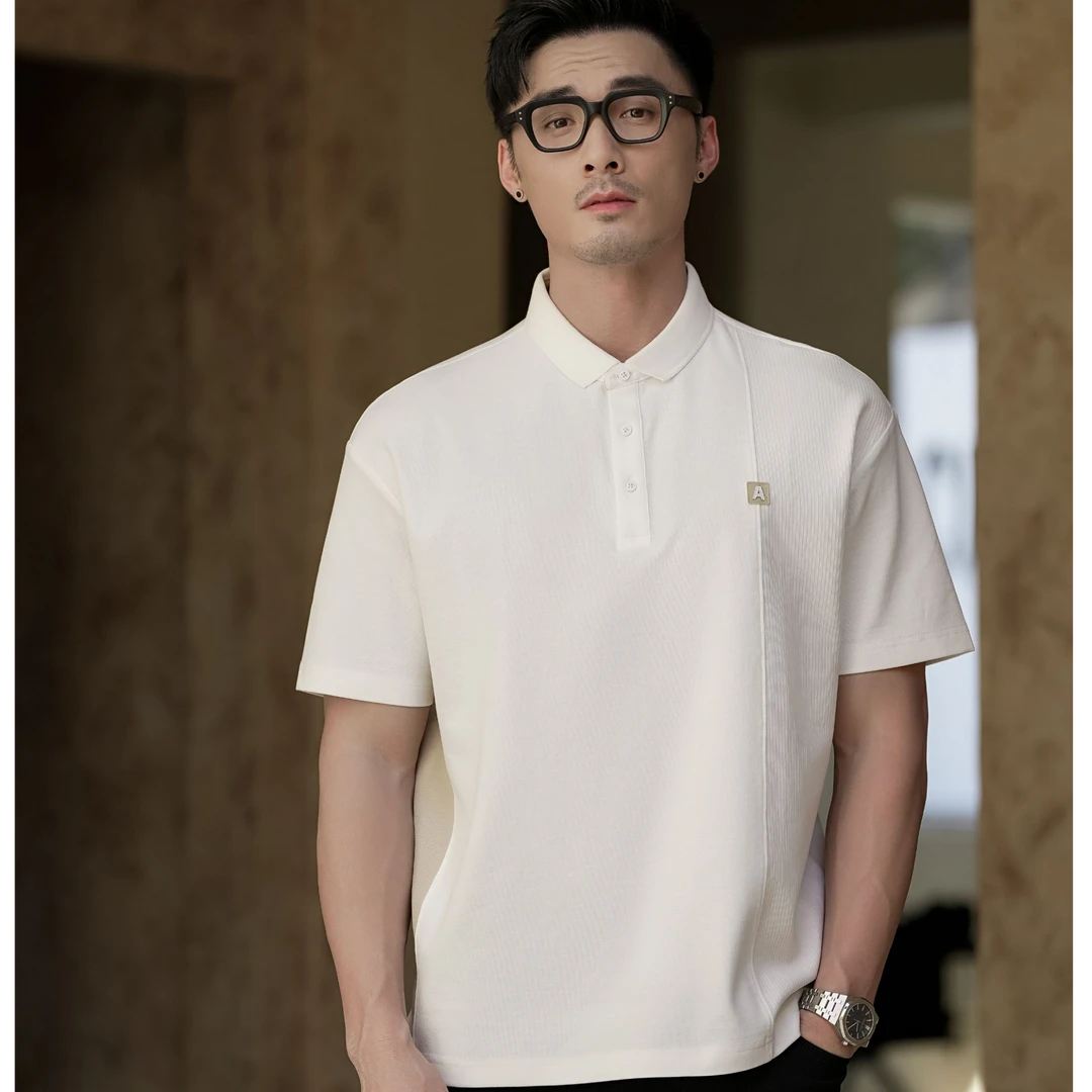 2025夏季男简约小标刺绣翻领短袖Polo衫韩版青年百搭修身通勤半袖