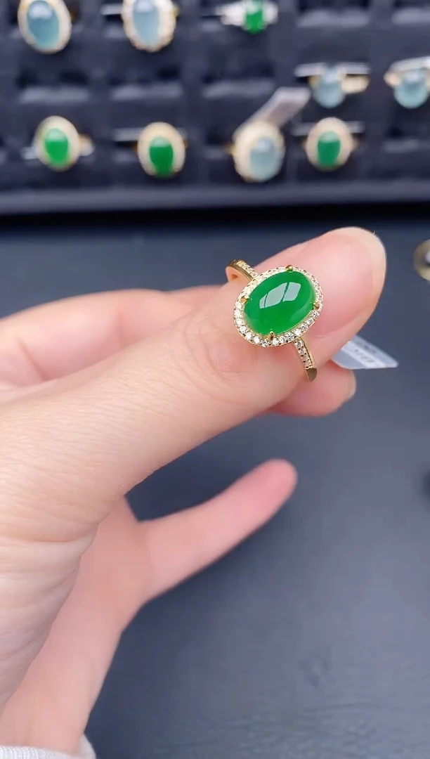 银S925镶嵌戒指翡翠天然a货翡翠373