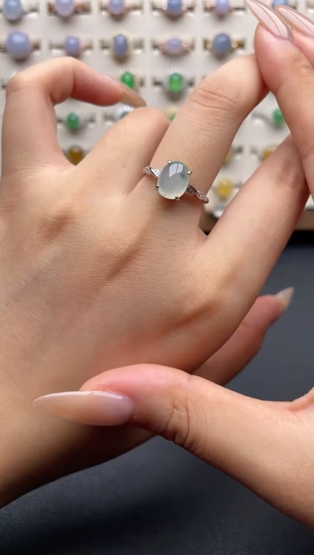 银S925镶嵌戒指翡翠一物一证一礼盒